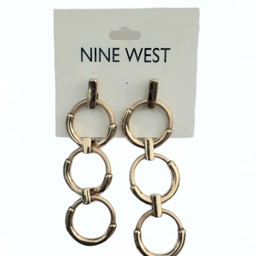Nine West Gold Tone Hoop Circle Pierced Earrings Gift for a Woman